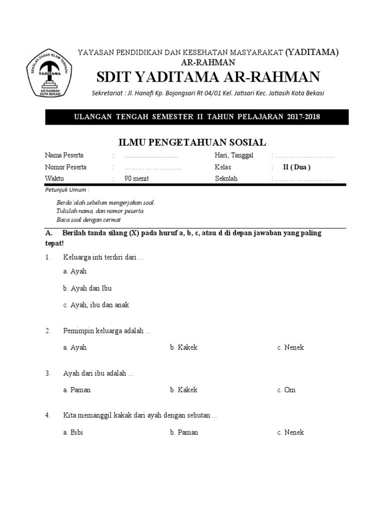 Contoh Soal IPS Kelas 2 SD Semester 1 Kurikulum Merdeka dengan Jawaban